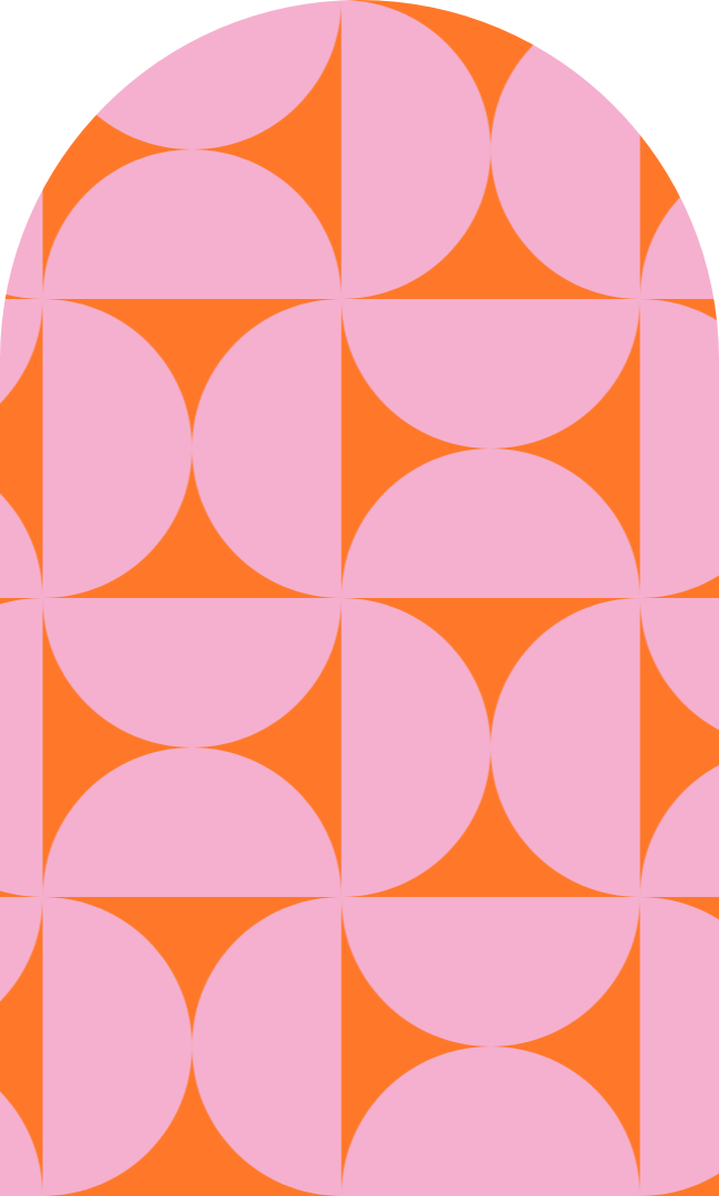 a pink and orange patterned filled a semi circle